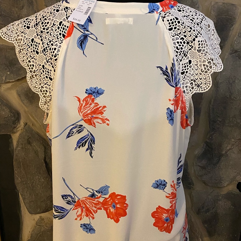 Maurice dressy blouse white with floral NWT
